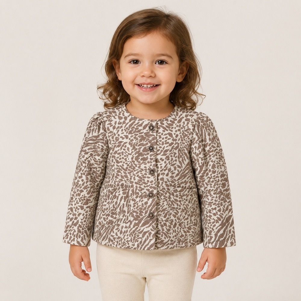 Jessica Simpson Girls Animal Print Button Jacket Pockets Cotton Blend 3T